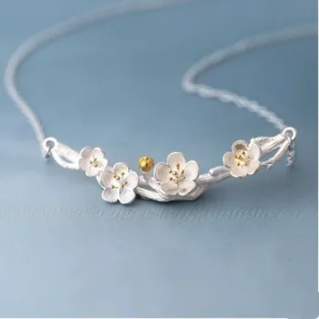

Plum blossom Pendant Necklace Fine 925 Sterling Silver Woman Lovely Flower Choker Chain Art Pendant New Year Jewelry for Girls