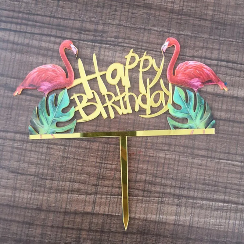 

1pcs Tropical Plants Flamingo Baking Cake Decorations Cake Toppers Weeding Party Birthday Gold Cake Insert Card