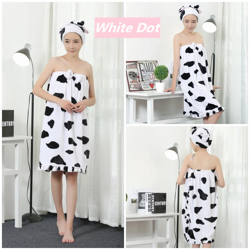 Cute Women Bathrobe With Shower Cap Solid Knee-Length Pajamas Flannel Off Shoulder Dressing Gowns For Women New Sleeveless Robes (14)