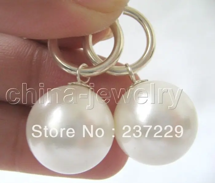 

Wholesale price FREE SHIPPING ^^^^16mm perfect round white sea shell pearl earring-