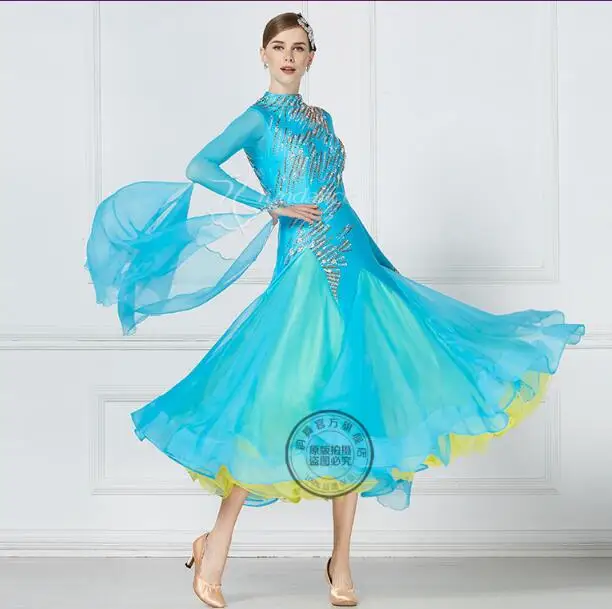 

Big Swing Dress Women Ballroom Dance Dress Competition Clothes Ladies Latin Dance Performance Costume blue 17132