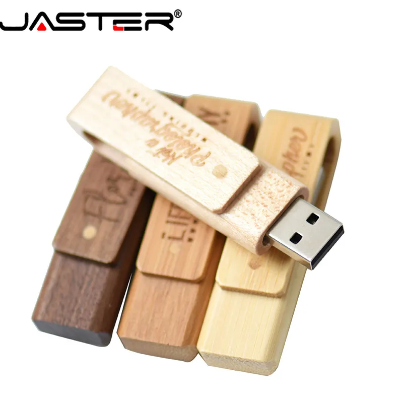 JASTER деревянный поворотный флешки, usb флеш-карта drive 4 ГБ 8 16 32 64 memory stick держатель ручки логотип свадебный подарок