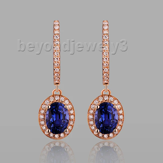 New Solid 18kt Rose Gold Oval 5x7mm Natural Tanzanite Earrings 750 Style Diamond Tanzanite Earrings Hl103 2