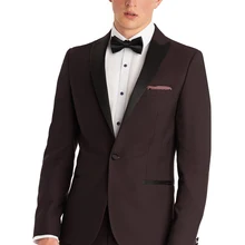 Новое поступление, изготовленные на заказ, облегающие коричневые с черным атласным отворотом, мужские костюмы, облегающие Свадебные Лучшие Мужские костюмы