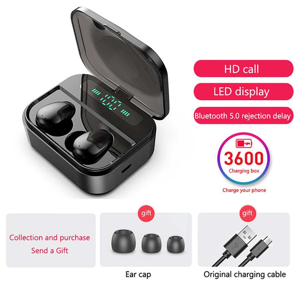 

TWS Touch Control Bluetooth Earphone Waterproof Stereo Binuaral Earbuds Invisible Music Call Headset with 3600 mAh Charging Box