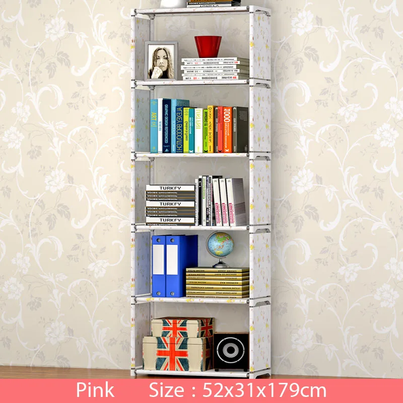 Multi-layer Simple Bookshelf Non-woven fabric organizer storage cabinet Assembly wall shelf bookcase home living room Furniture - Цвет: 6L-L-Cartoon