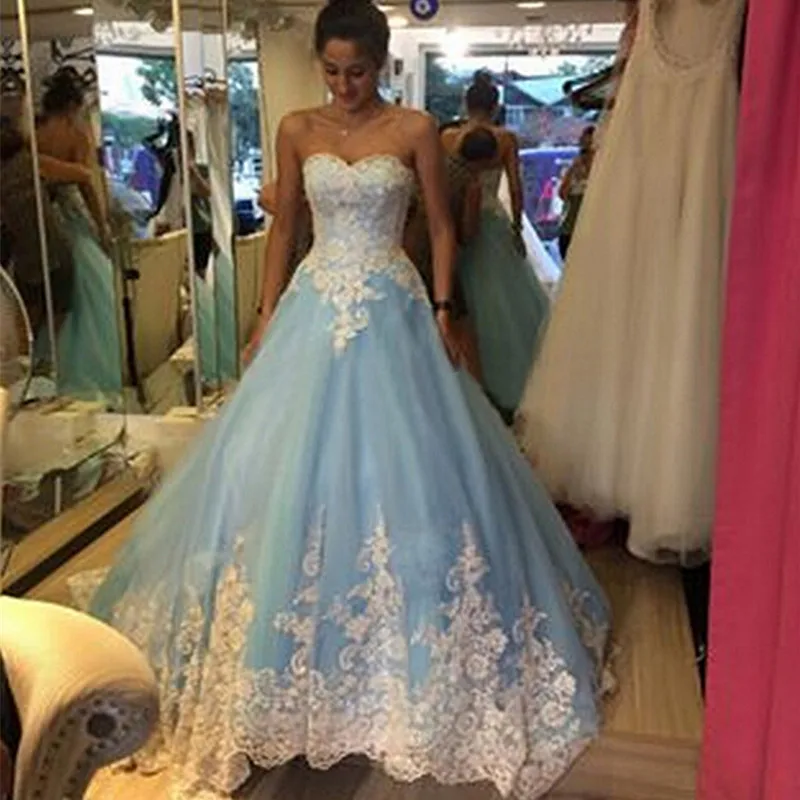 Bianco e Azzurro 2017 Abiti Da Sposa Sweetheart Lace Tulle Una Linea Sweep  Treno Colorato Formato Personalizzato vestido de noiva|vestido de noiva|de  noivawedding dress sweetheart - AliExpress