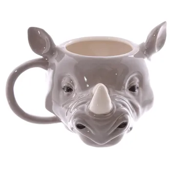 

3D Rhinoceros Mug Rhino Head Ceramic Mugs Animal Drinkware Personalised 3D Animal Coffee Mug Novelty Gifts