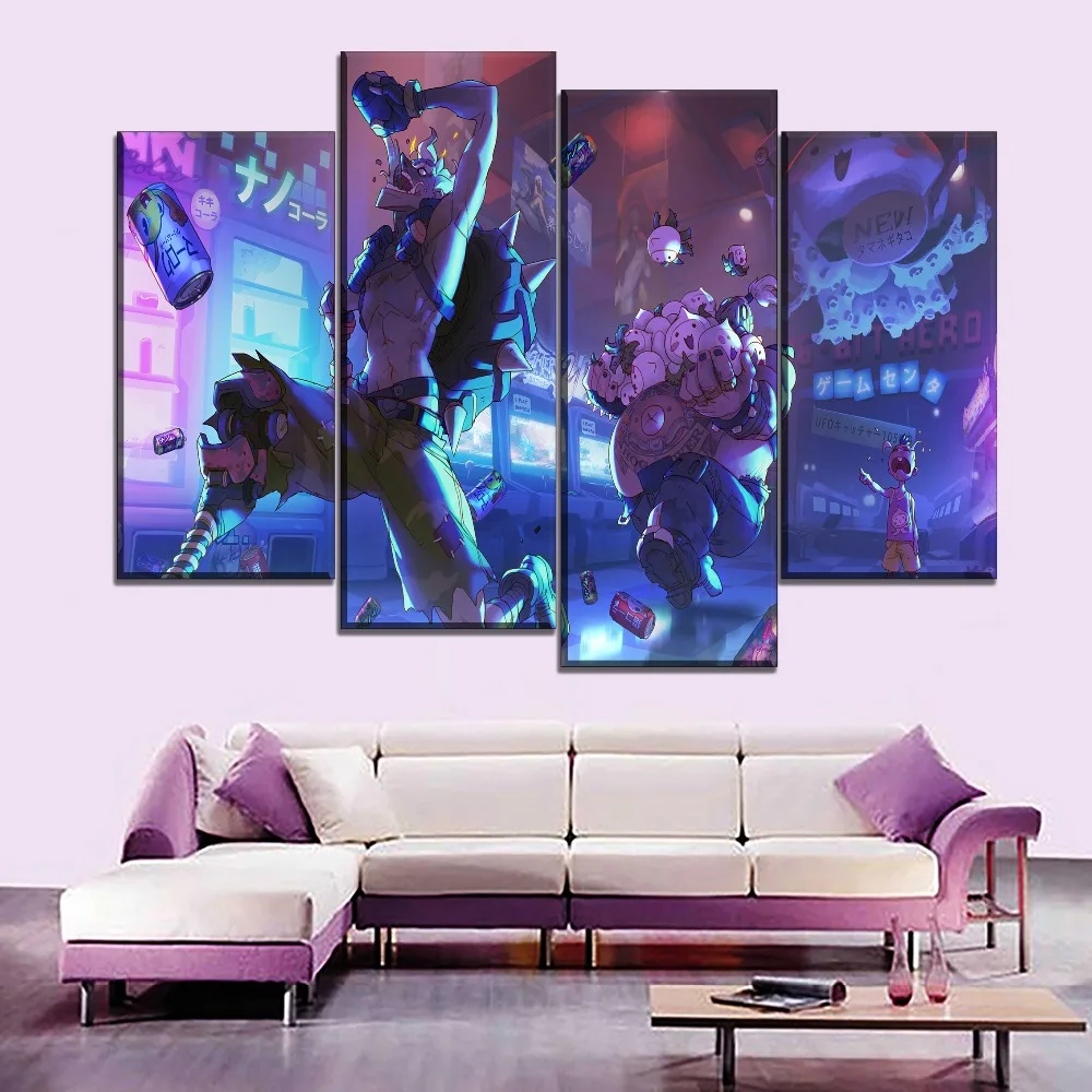 

4 Piece Modular Picture Canvas Print Type Overwatch Junkrat And Road Hog Game Poster Modern Home Decorative Wall Artwork