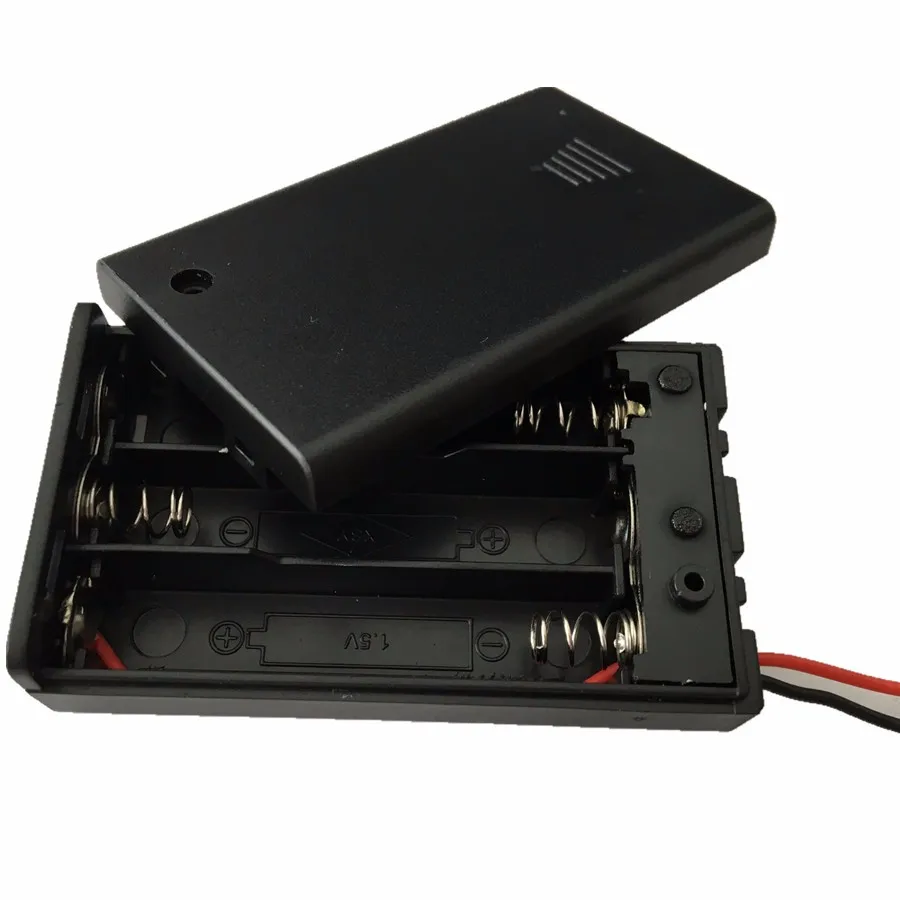 Free shipping by DHL 3 x AAA Battery Storage Cover Box Plastic Case Holder with Switch 150mm Wire Leads for 100pcs/lot Wholesale