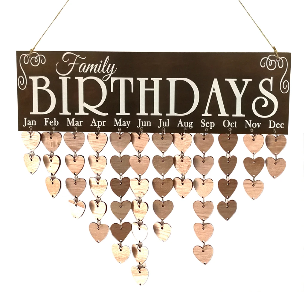 Family Birthday Words Hanging DIY Wooden Calendar Kalendar Reminder Board Plaque Home Decor Pendant Colorful big board first 100 words
