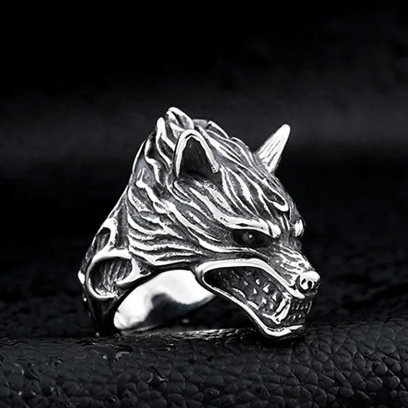 

Vintage Punk Style Prairie Wolf Mens Signet Rings Never Fade 316L Stainless Steel Unique Biker Ring High Quality Party Jewelry