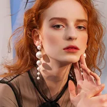 Trendy Elegante Erstellt Große Simulierte Perle Lange Ohrringe Perlen String Erklärung clip auf ohrringe für frauen Hochzeit Party Geschenk