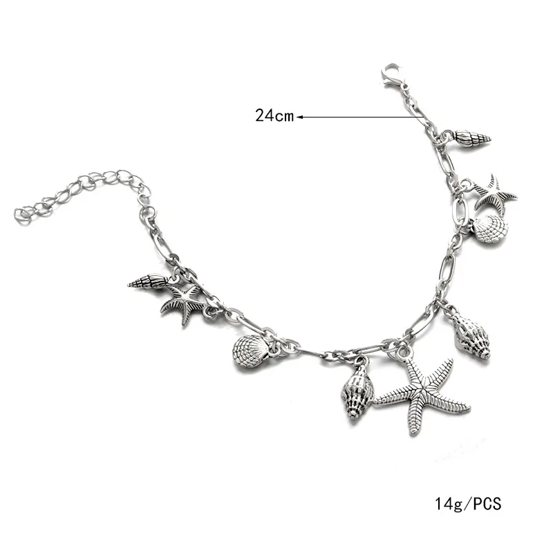 Sindlan серебро Морская звезда оболочки очаровательный ножной браслет для девочек женщин болтающийся ножной браслет женские сандалии на босую ногу ноги браслет Винтаж