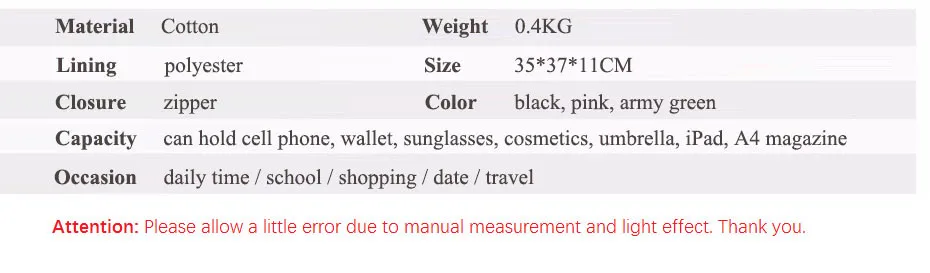 MJ Cotton Backpack Women Versatile School Bag Large Casual Travel Bag for Teenage Girls (18)