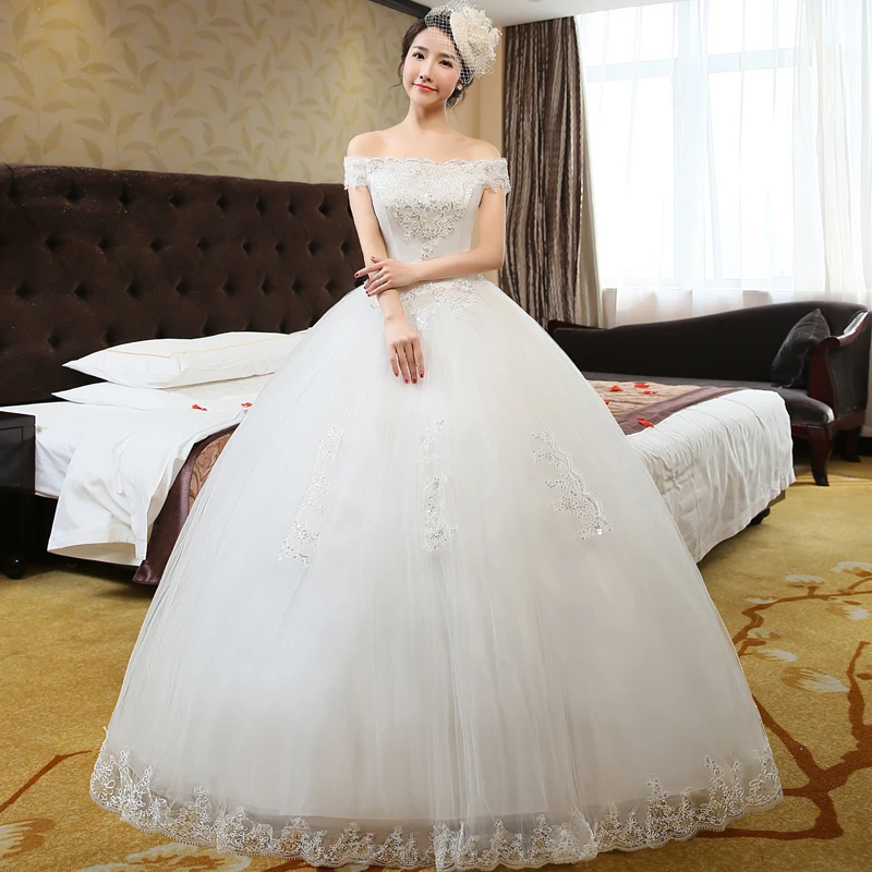 Fansmile Korean Cheap Thin Lace Up Ball Gown Wedding Dresses 2019 Plus Size Bridal Dress Wedding Gown Real Photo Free Shipping