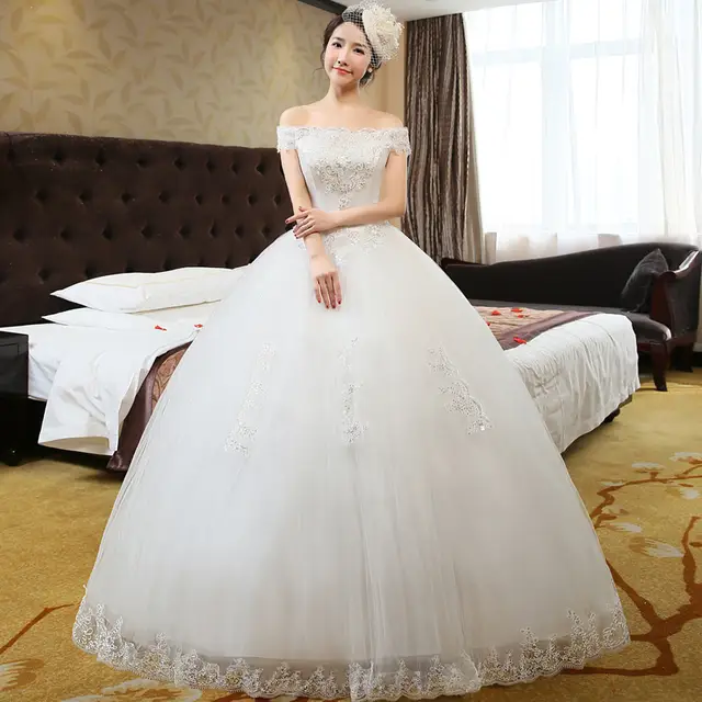 Fansmile Korean Cheap Thin Lace Up Ball Gown Wedding Dresses 2020
