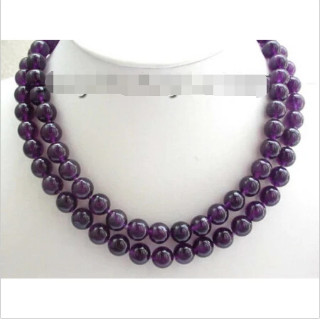 

rare!Double Natural 10mm Amethyst Round Jade Necklace! Noble style Natural Fine jewe fast SHIPPING
