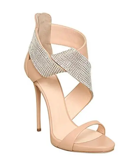 

2018 summer new woman nude crystal open toe high heel sandals Fashion platform super high thin heel sandals Ladies party shoes