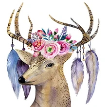 

Diamond painting carved diamond embroidery round decoration "art deer flower feather animal" sticker mosaic image decoration