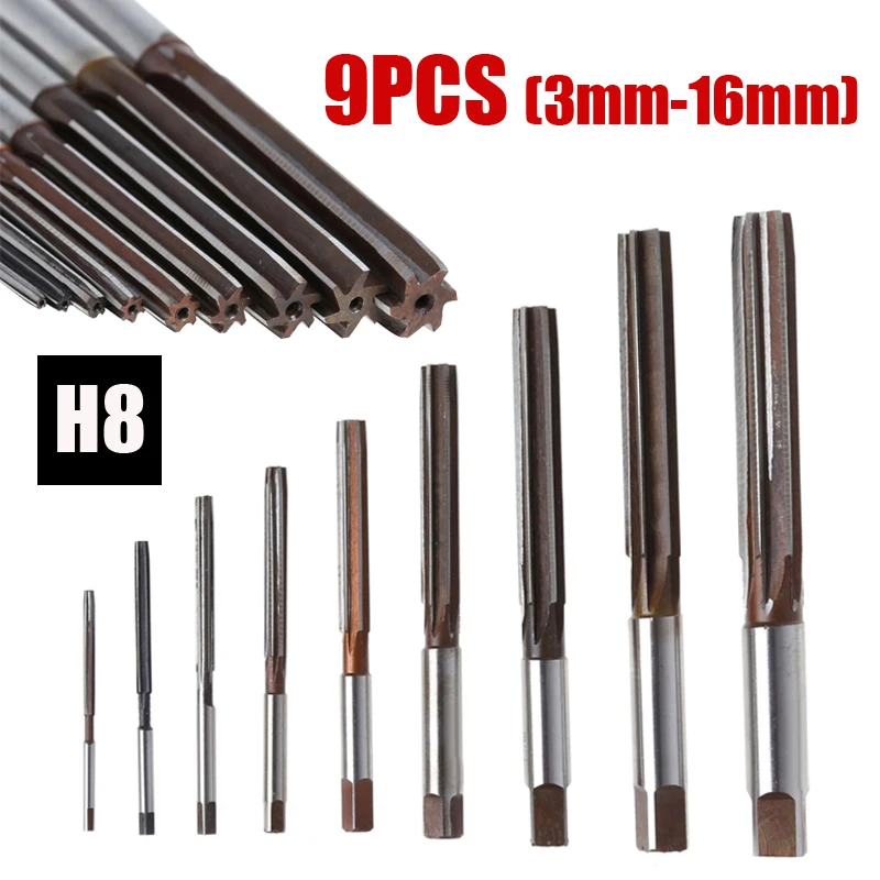

9Pcs 3mm-16mm H8 Chucking Cutter Straight Shank HSS Machine Hand Reamers