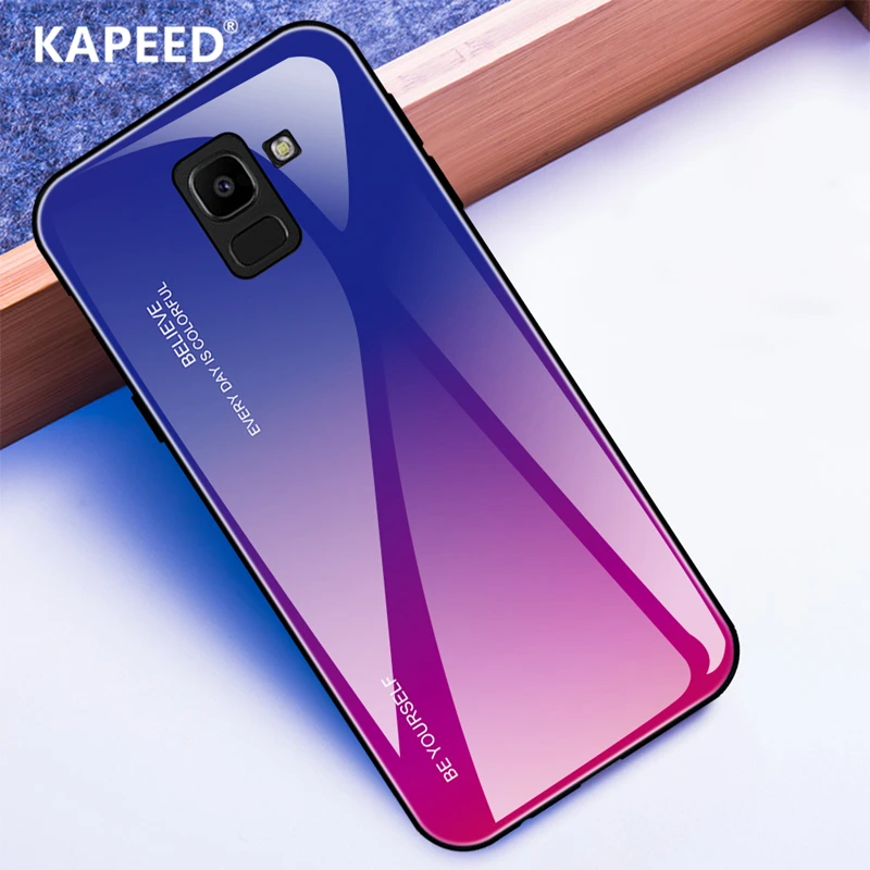 Toughened Glass Case For Samsung Galaxy J4 J6 Plus 2018 Color Gradie Back Cover J8 Funda | Мобильные телефоны и