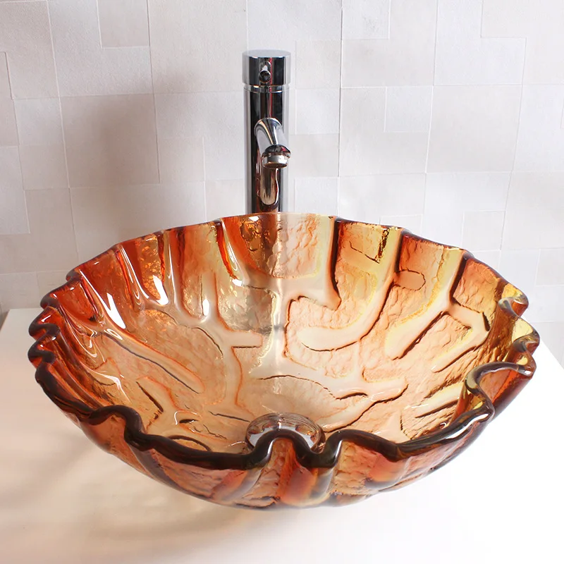New tempered glass, bathroom sink, light orange colored glaze, creative ...