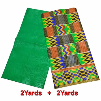 

Green African wax print fabric 2019 latest Kente Fabrics 2+2yards ankara african wax fabric for party dress 2+2yards