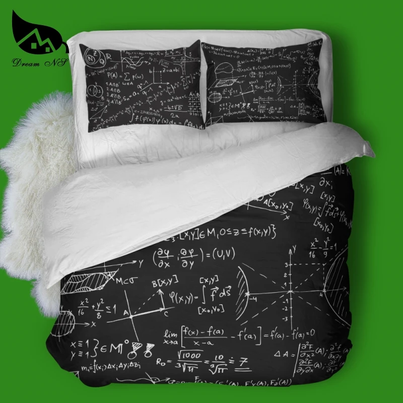 

Dream NS 3D effect prints Duvet Set Mathematical Formula Algebraic Equation Black Bedclothes Pillowcase Customized Home Textiles