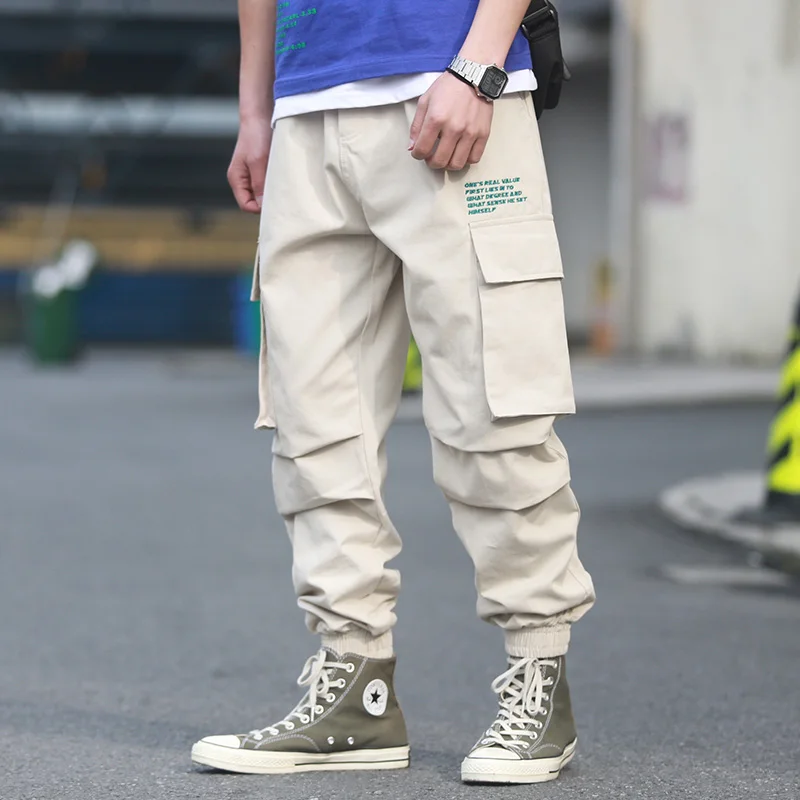 

Letters Embroide Hip Hip Cargo Pants Streetwear Color Block Patchwork Harajuku Pant Jogger Side Pocket Ribbon Sweatpant Trousers