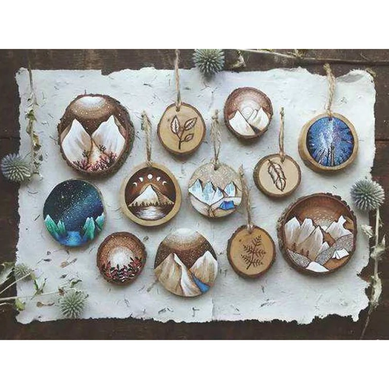 30pcs Natural Pine Wood Log Slices Round Slices Wedding Party DIY Crafts Decor Hand-painted Material Pyrography Ornament 3-4cm