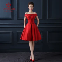 U-SWEAR Satin Roten Abendkleid Kurzes Kleid 2016 Boot-ausschnitt und Kurze Vestido De Festa mit Lace up Zurück Kleid Fromal Kleid