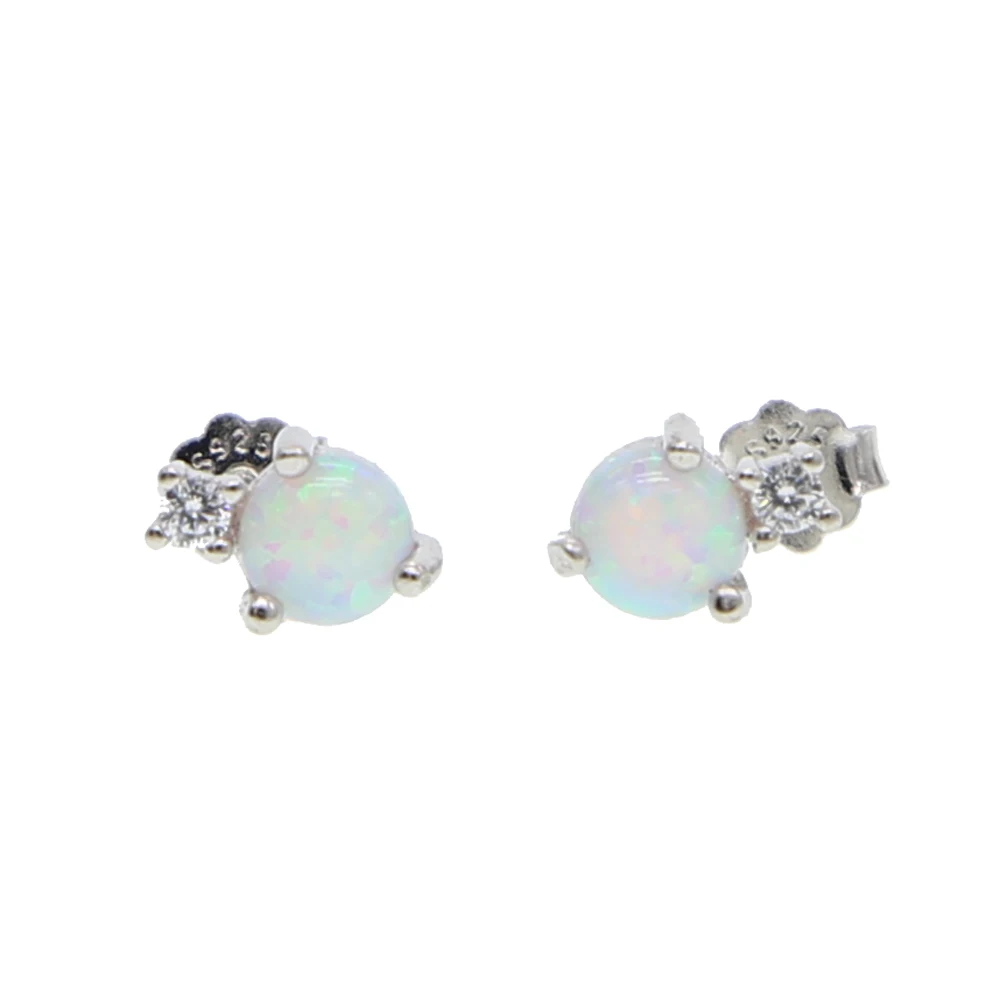 100% 925 sterling silver two stone clear cz white fire opal delicate jewelry high quality drop shipping silver opal earring