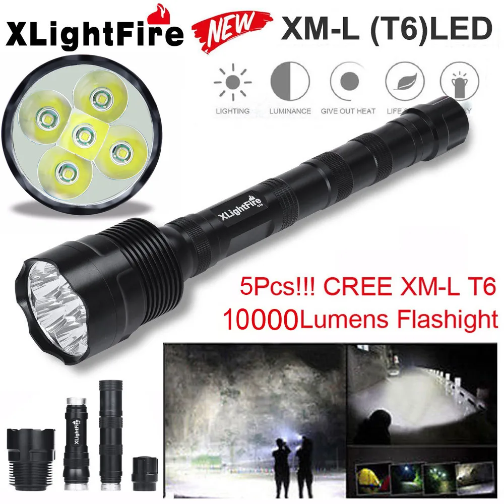 

Tactical 10000 Lumen 5 x XML T6 LED Flashlight Torch Light 5 Modes 18650 Hunting LED Torch Flashlight Latarka Handheld Linterna