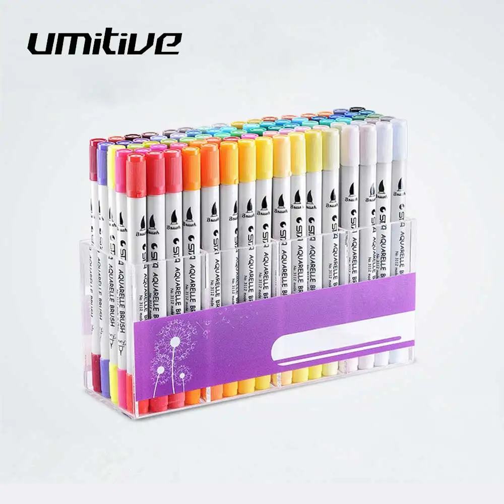 

Umitive 12/24/36/48 0.4 mm Dual Tip Brush Pens Art Markers With Fine Liners Watercolor For Coloring Books Art Calligraphy