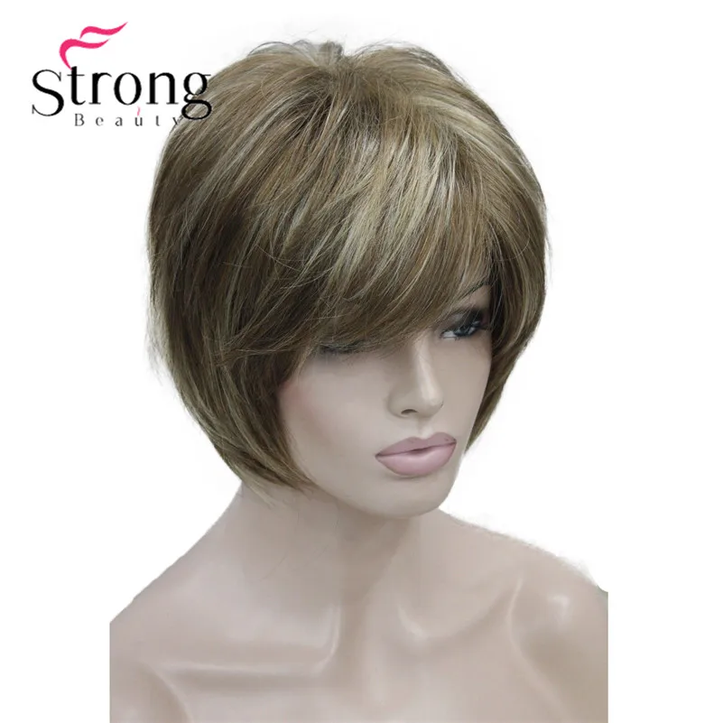 StrongBeauty короткий слоистый блондин Толстый Пушистый полный синтетический парик Тепло ОК цвета выбор