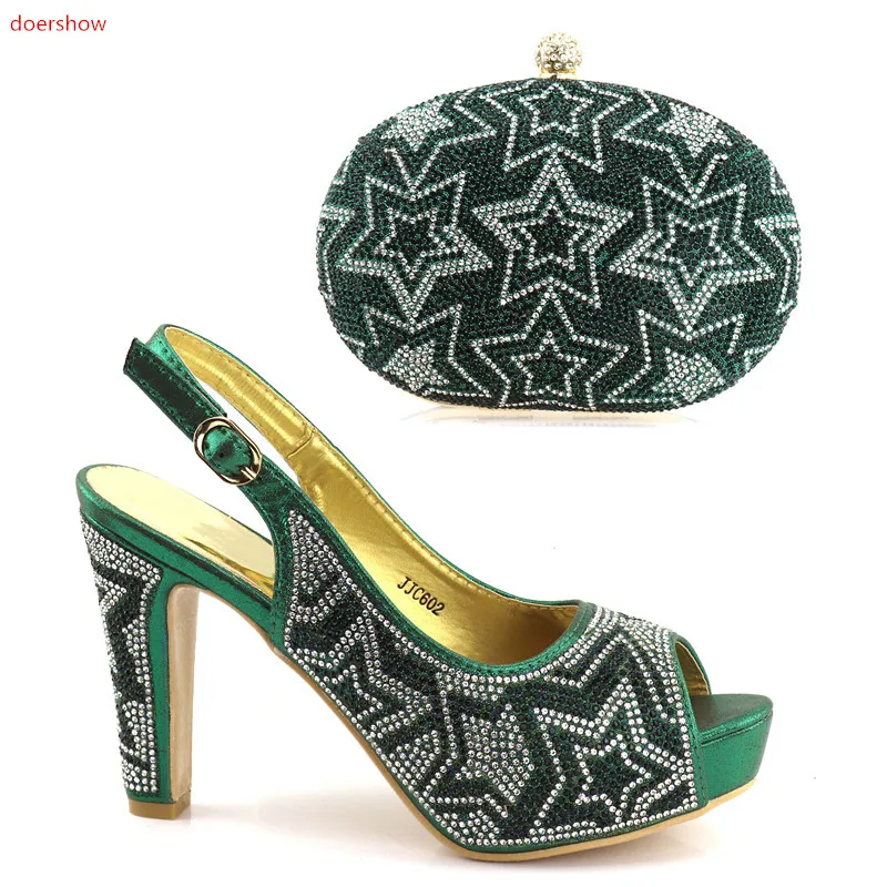 

doershow Italy Shoe and Bag Women High Quality Italian Shoe and Bag Set Decorated with Rhinestone African Wedding Shoe SUL1-4