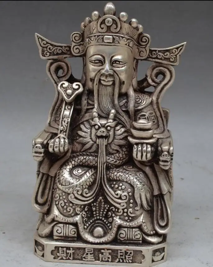 

COLLECTIBLE DECORATED OLD HANDWORK TIBET SILVER God of wealth Statue