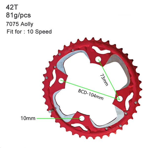 22T 32 т 42 44 т 48 7/8/9/10 Скорость MTB складывающийся BMX велосипед шатун для дорожного велосипеда диаметра окружности болтов(диск зубчатое колесо цепной передачи зуб срез ремонт Запчасти - Цвет: 42T Red