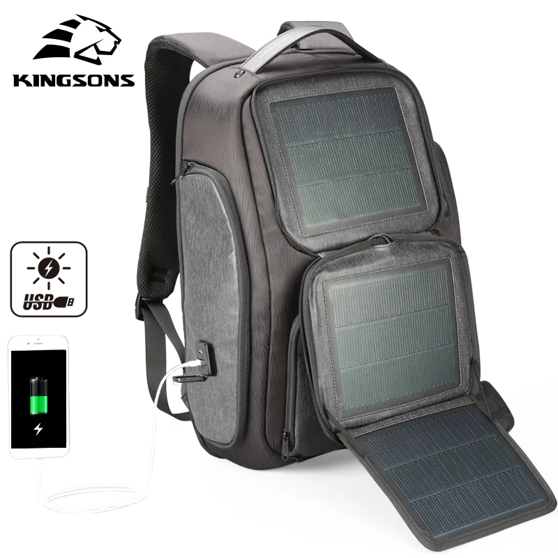 Kingsons обновленный рюкзак с солнечной батареей, быстрая зарядка через usb, Kanpsack, 15,6 дюймов, рюкзаки для ноутбука, Мужская и Женская дорожная сумка, крутая сумка Mochila2018