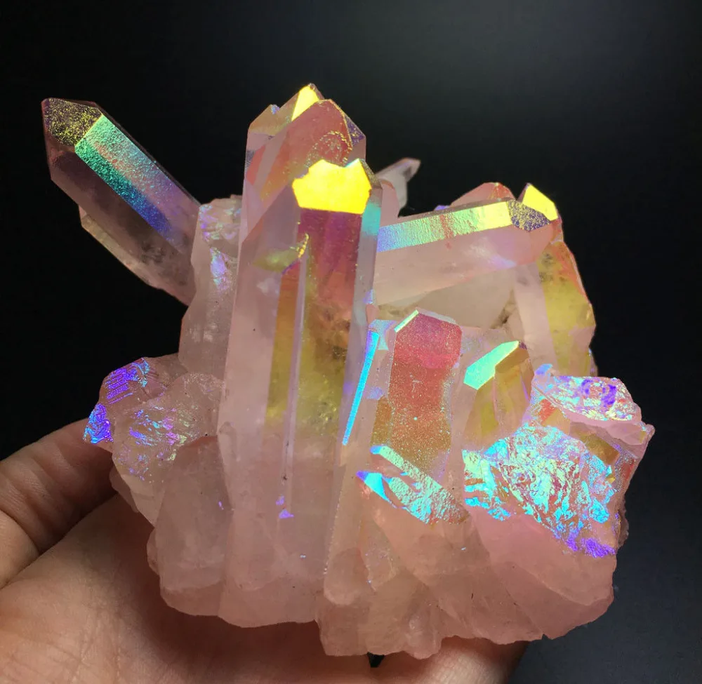 

432g PINK Aura Quartz Crystal Titanium Bismuth Silicon Cluster Rainbow wedding souvenirs guests