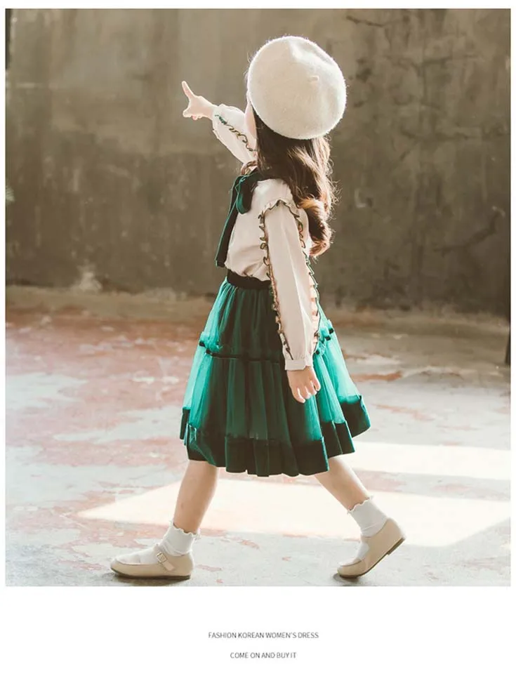 Осенние комплекты одежды для девочек 5, 6, 7, 8, 9, 10, 11, 12 лет, школьная форма, костюм, комплекты одежды: блузка с бантом+ юбка