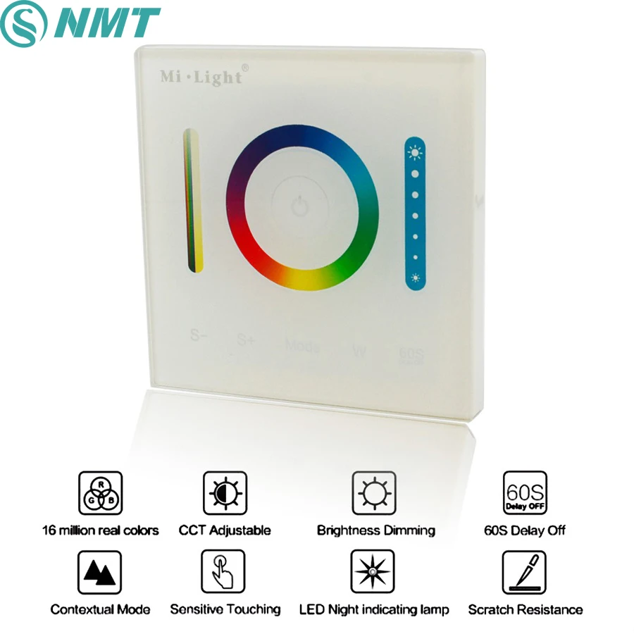 

Mi Light DC12V 24V RGB Led Controller Wall Mount Touch Screen Panel Remote for RGB RGBW RGB+CCT Led Strip Light