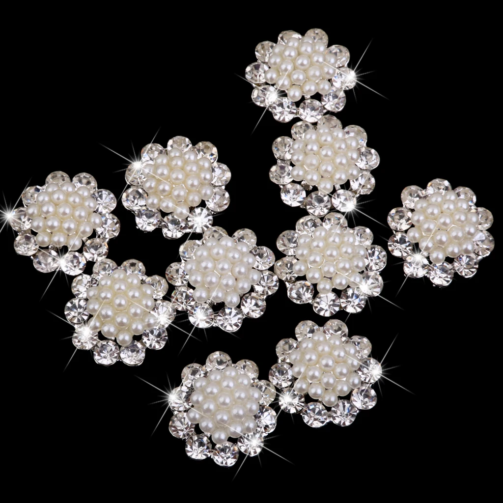 20 Pieces Crystal Diamante Pearl Brooch Button DIY Wedding Bouquet Decor