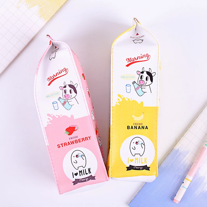 Creative Cartoon Milk Cartridge Pencil bag Pupils Cute Korean Large Capacity stationery Bag Simple school Stationery Pen Box