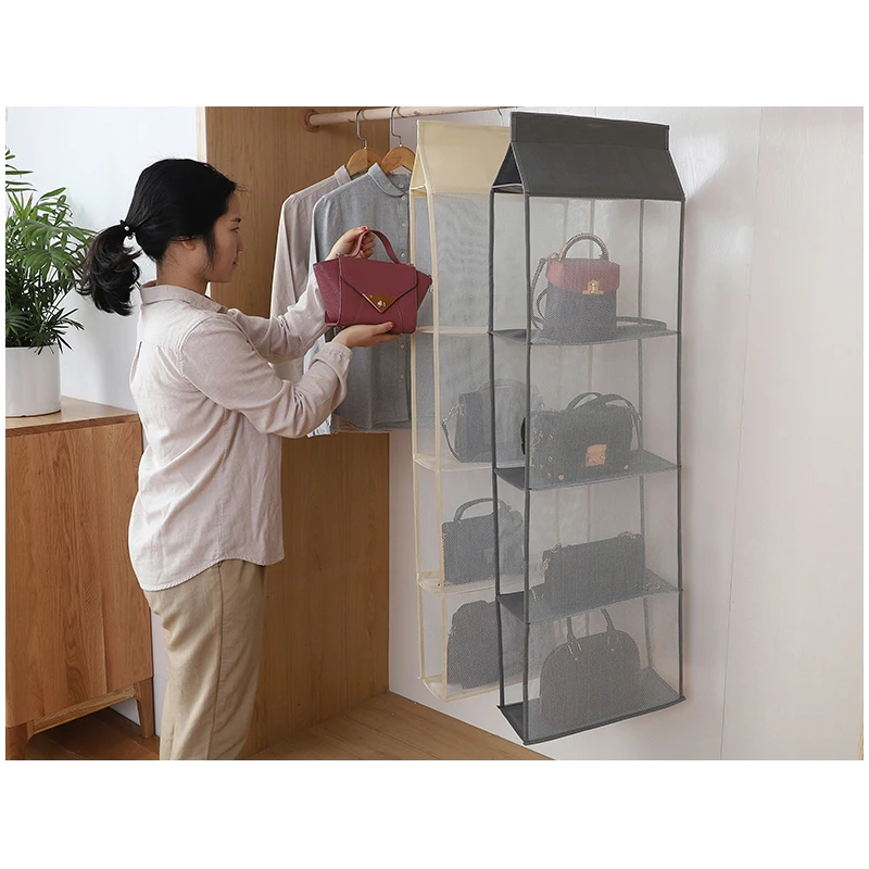 Wardrobe hanging organizer Tote bag hanging storage bag handbag organizer in the closet mesh purse handbag wardrobe organizer