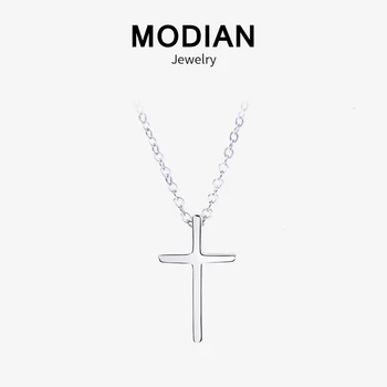 

Modian New Sale Real 100% 925 Sterling Silver Fashion Cross Pendant Necklaces For Women Classic Silver Jewelry Female Bijoux