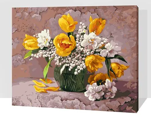 MaHuaf-X1534 Yellow tulips Paint By Number Kit Diy Acrylic Painting On Canvas cuadros decoracion for home decor 