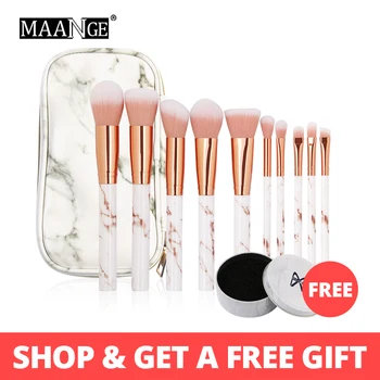 

MAANGE 10Pcs/Set Professional Makeup Brushes Pincel Maquiagem Marbling Handle Foundation Powder Highlighter brush Make Up Tools