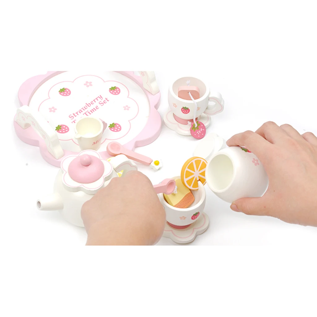 Красивый дизайн и хорошо обработанный кукольный домик Деревянные маленькие Клубника день чай набор еда кухня набор для ролевых игр